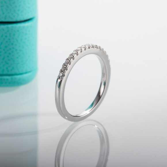 Certified 1.5mm Moissanite Diamond Pave Half Eternity Ring NEW - Picture 8 of 13